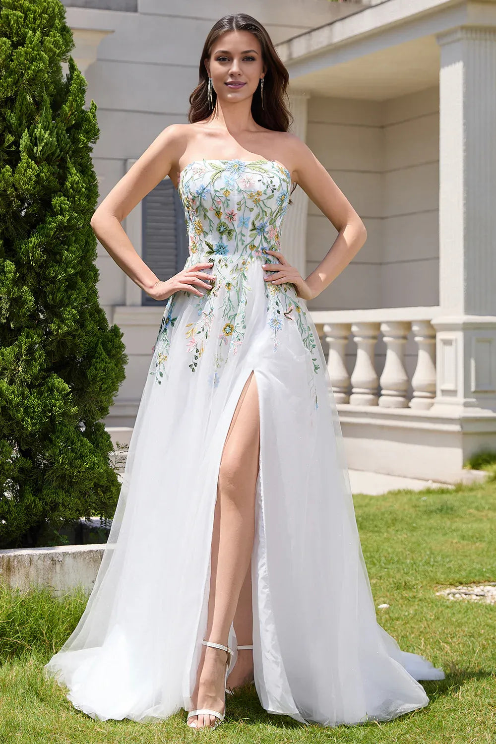 Pretty A Line Strapless Neck Sleeveless Lace Up Sweep/Brush Train Wedding Dress
