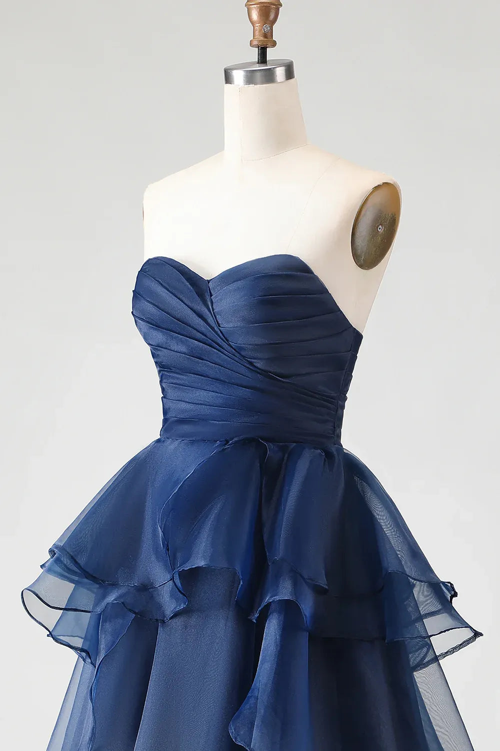 Pretty A Line Strapless Sleeveless Organza Ruffled Floor-Length Prom Dress