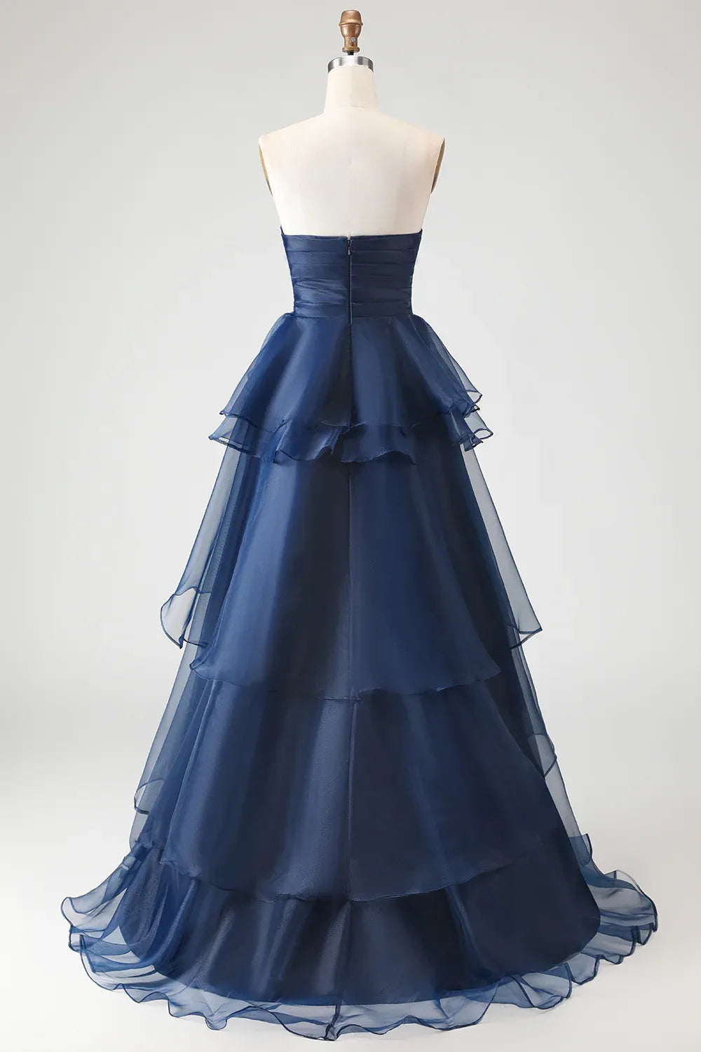 Pretty A Line Strapless Sleeveless Organza Ruffled Floor-Length Prom Dress