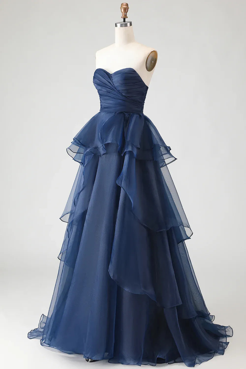 Pretty A Line Strapless Sleeveless Organza Ruffled Floor-Length Prom Dress