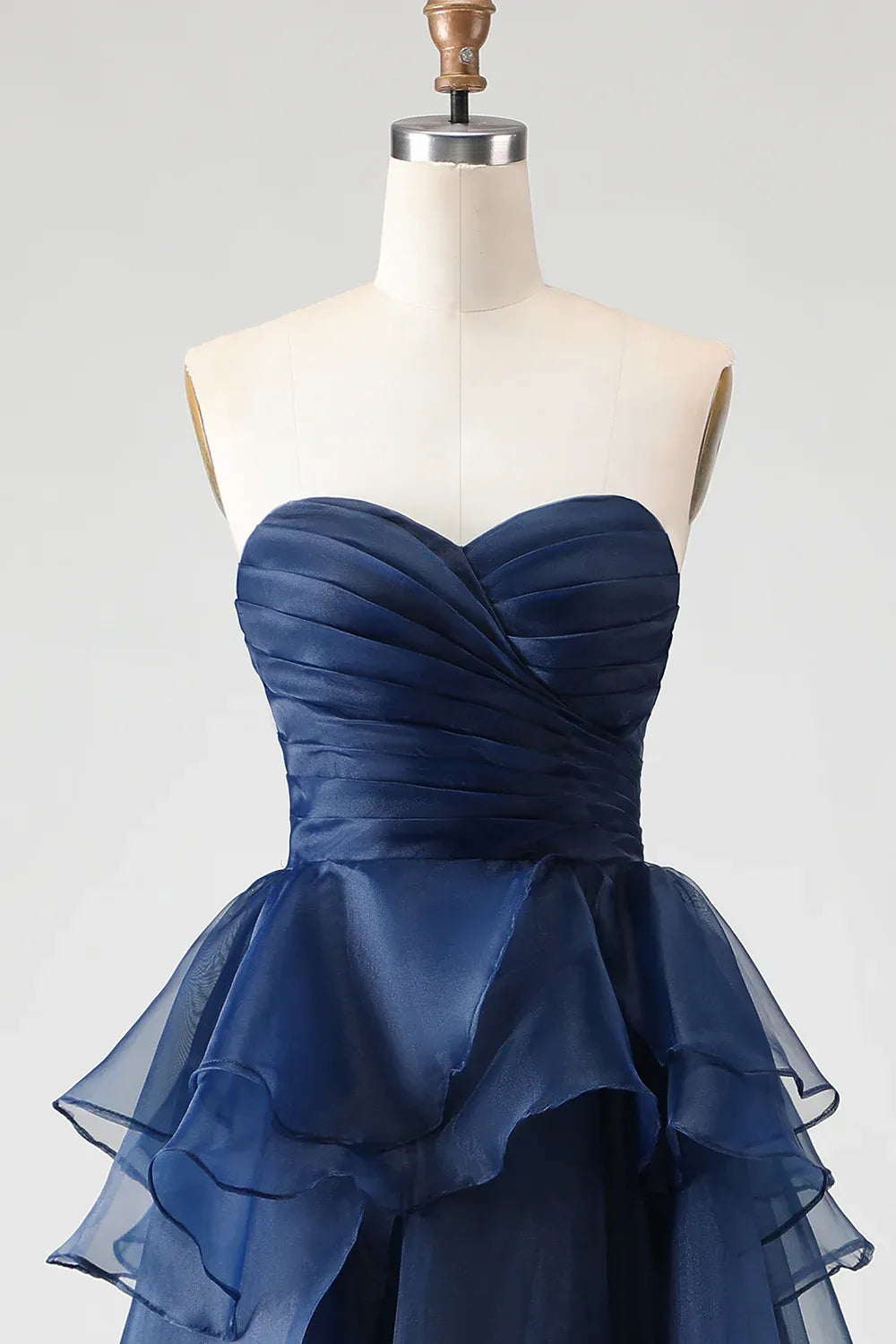 Pretty A Line Strapless Sleeveless Organza Ruffled Floor-Length Prom Dress