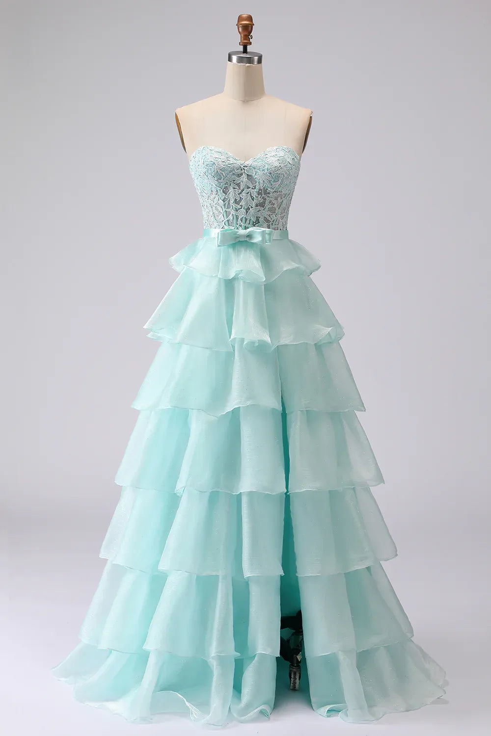 Pretty A Line Strapless Sleeveless Tulle Tiered Floor-Length Prom Dress