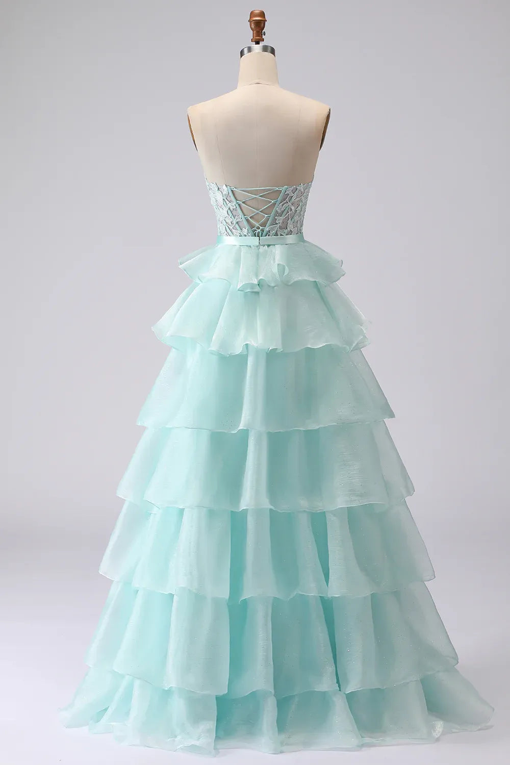 Pretty A Line Strapless Sleeveless Tulle Tiered Floor-Length Prom Dress