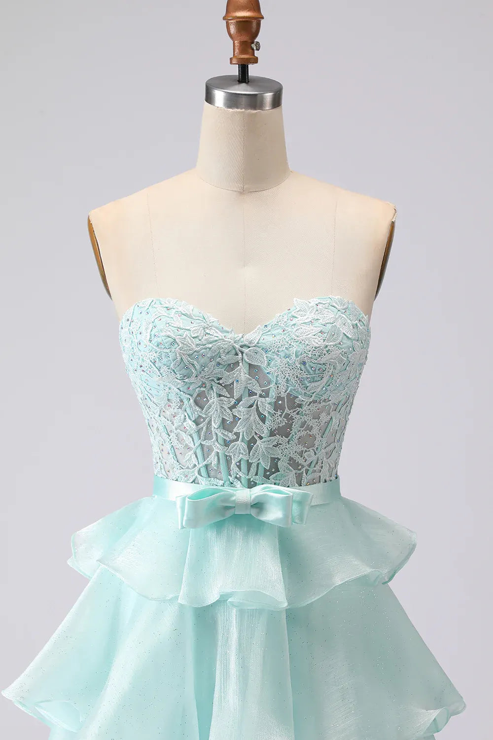 Pretty A Line Strapless Sleeveless Tulle Tiered Floor-Length Prom Dress