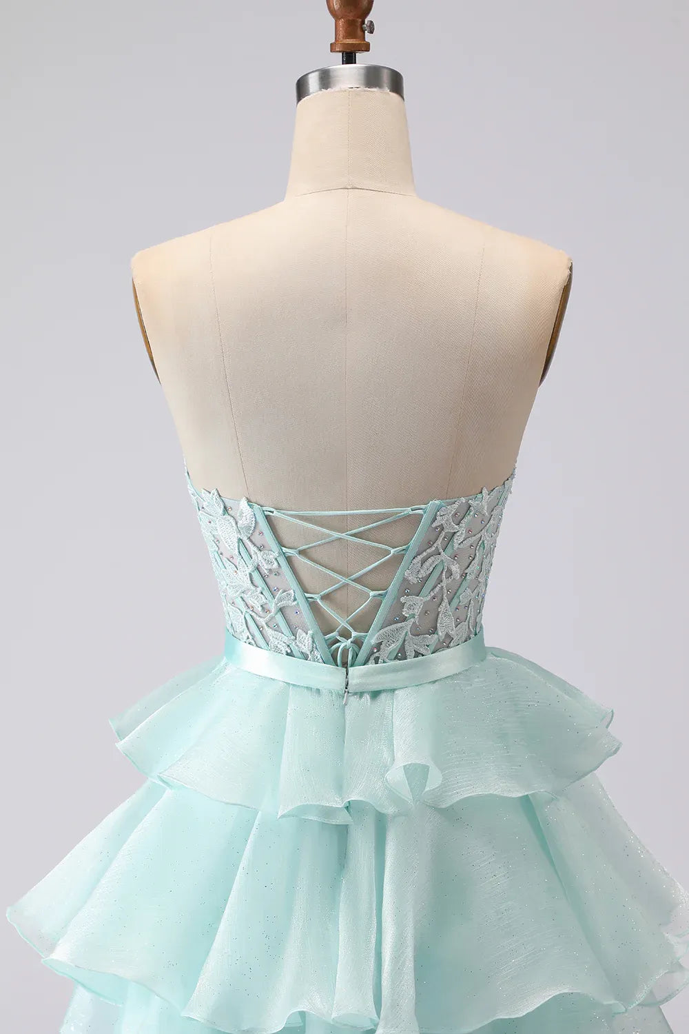 Pretty A Line Strapless Sleeveless Tulle Tiered Floor-Length Prom Dress