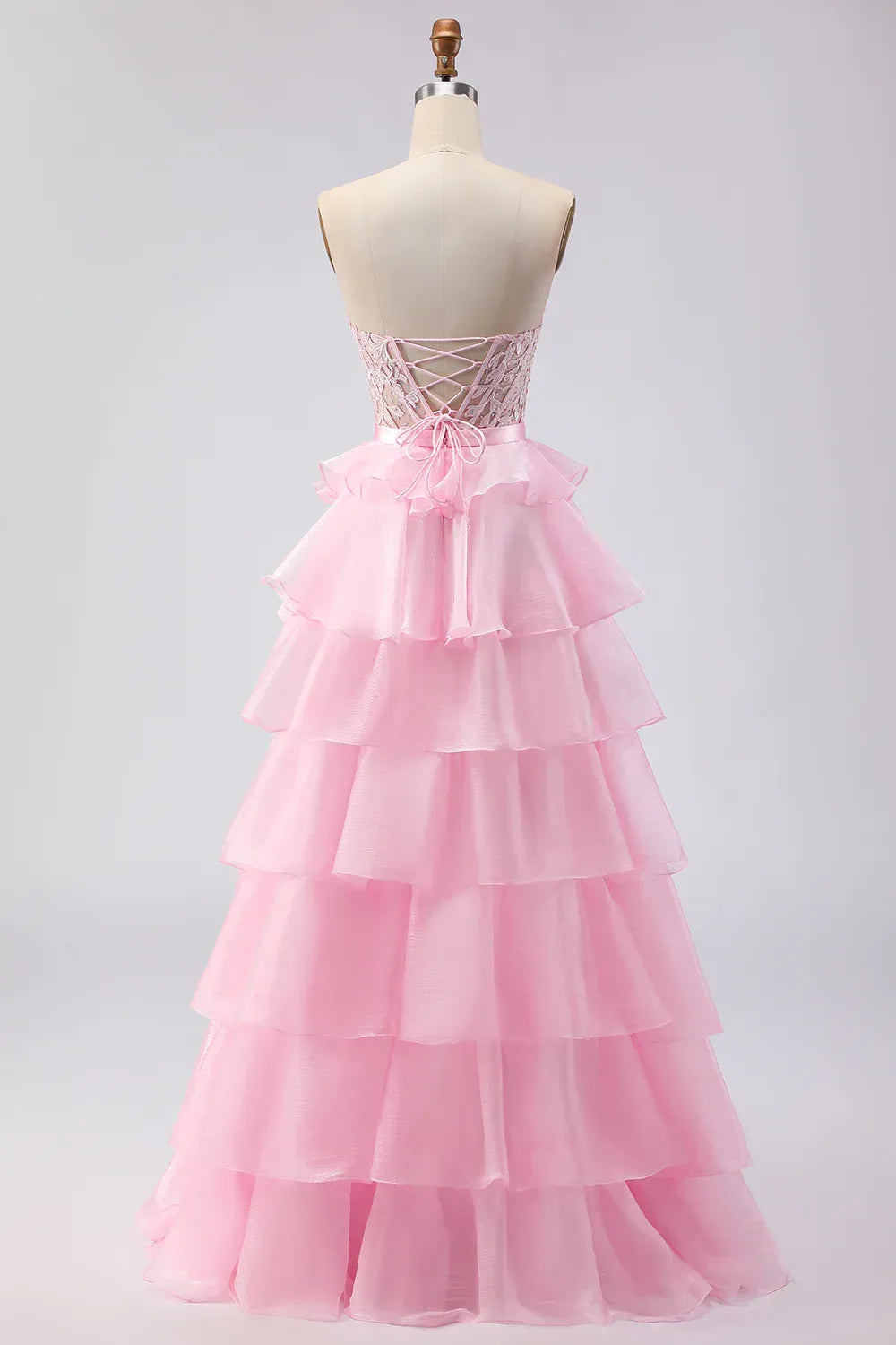 Pretty A Line Strapless Sleeveless Tulle Tiered Floor-Length Prom Dress