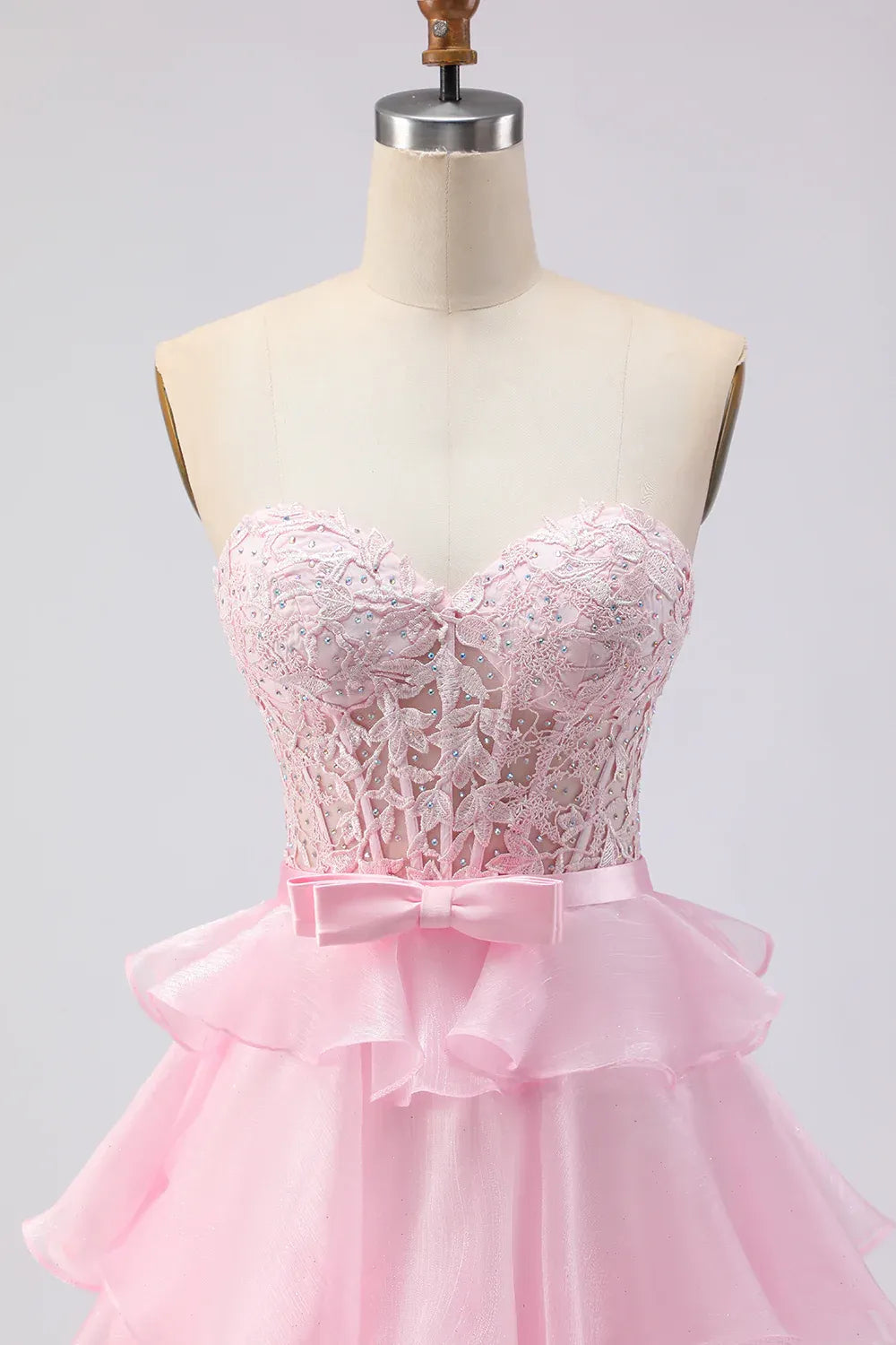 Pretty A Line Strapless Sleeveless Tulle Tiered Floor-Length Prom Dress