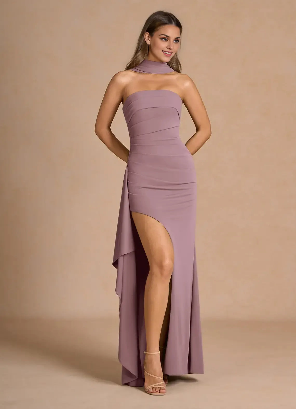 Pretty Bbodice Strapless Neck Sleeveless Backless Floor-Length Evening Dress