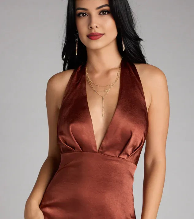 Pretty Column Halter Neck Sleeveless Lace Up Floor-length Prom Dress