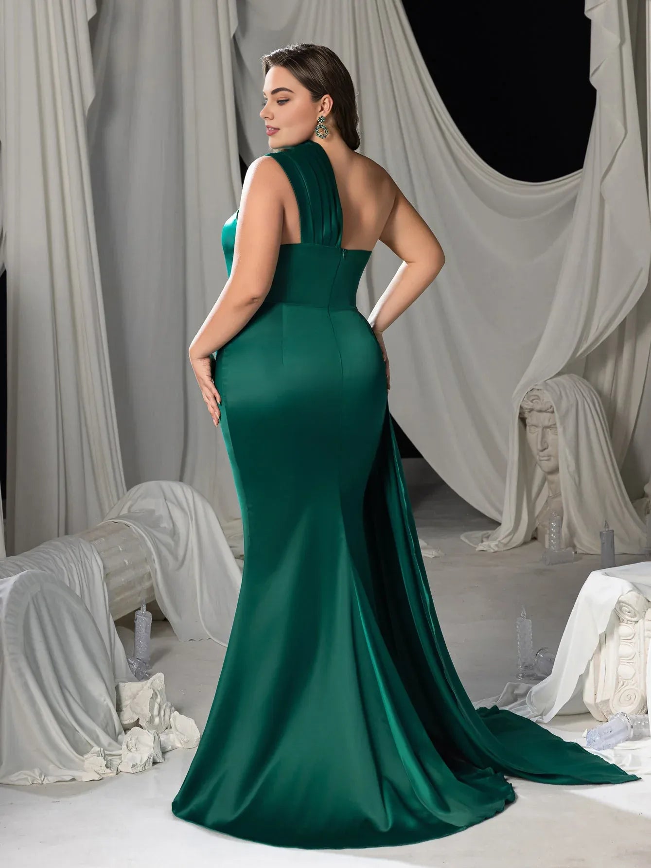 Pretty Mermaid One-Shoulder Sleeveless Zipper Up Floor-Length Plus Size Prom Dress