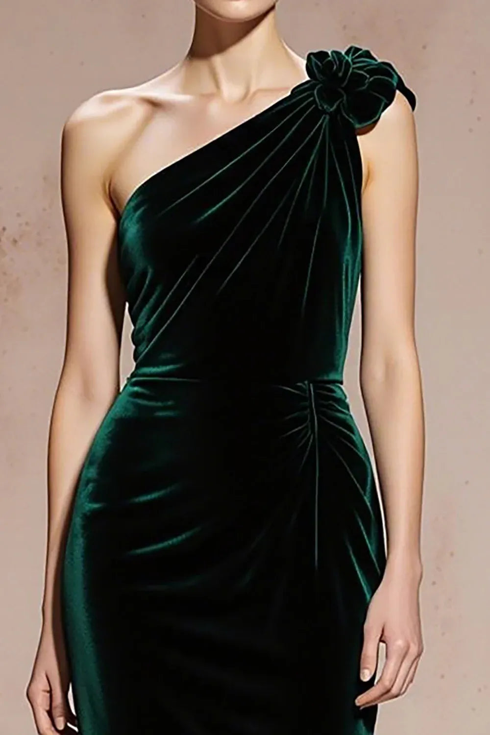 Pretty Mermaid/Trumpet One Shoulder Sleeveless Velvet Sweep/Brush Train Prom Dress