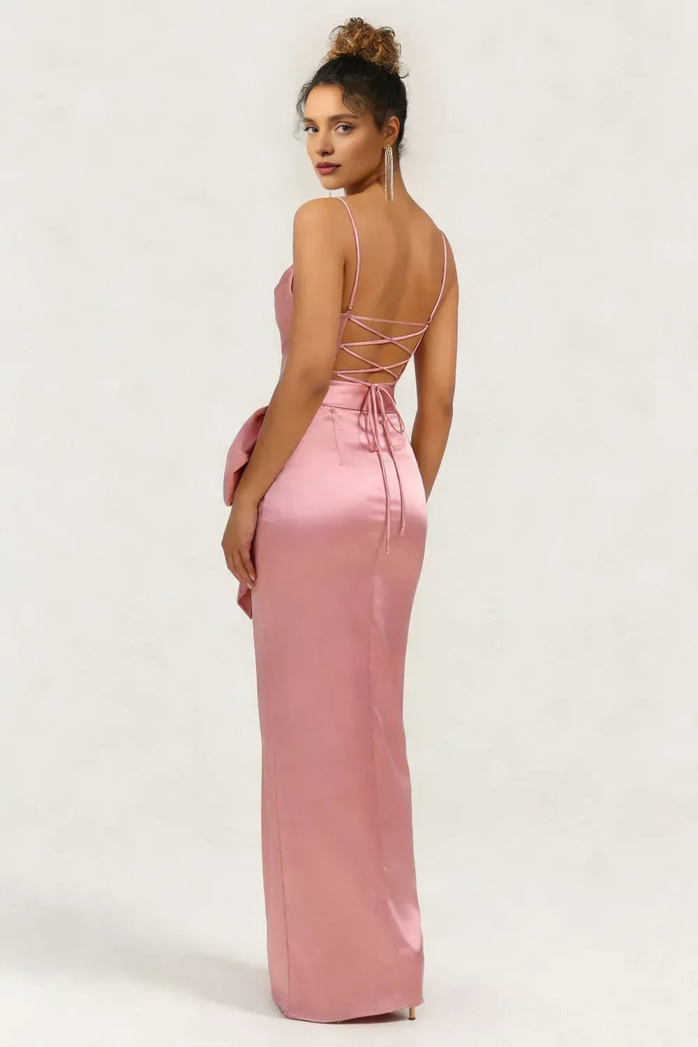 Pretty Sheath Cowl Neck Sleeveless Satin Slit Floor-Length Prom Dress