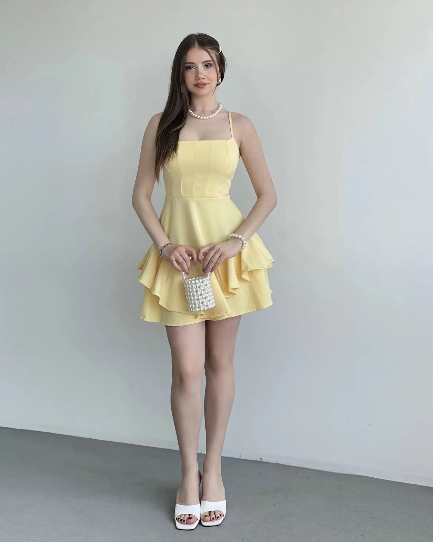 Pretty Spaghetti Straps Sleeveless A Line Satin Ruffles Short-Mini Homecoming Dress