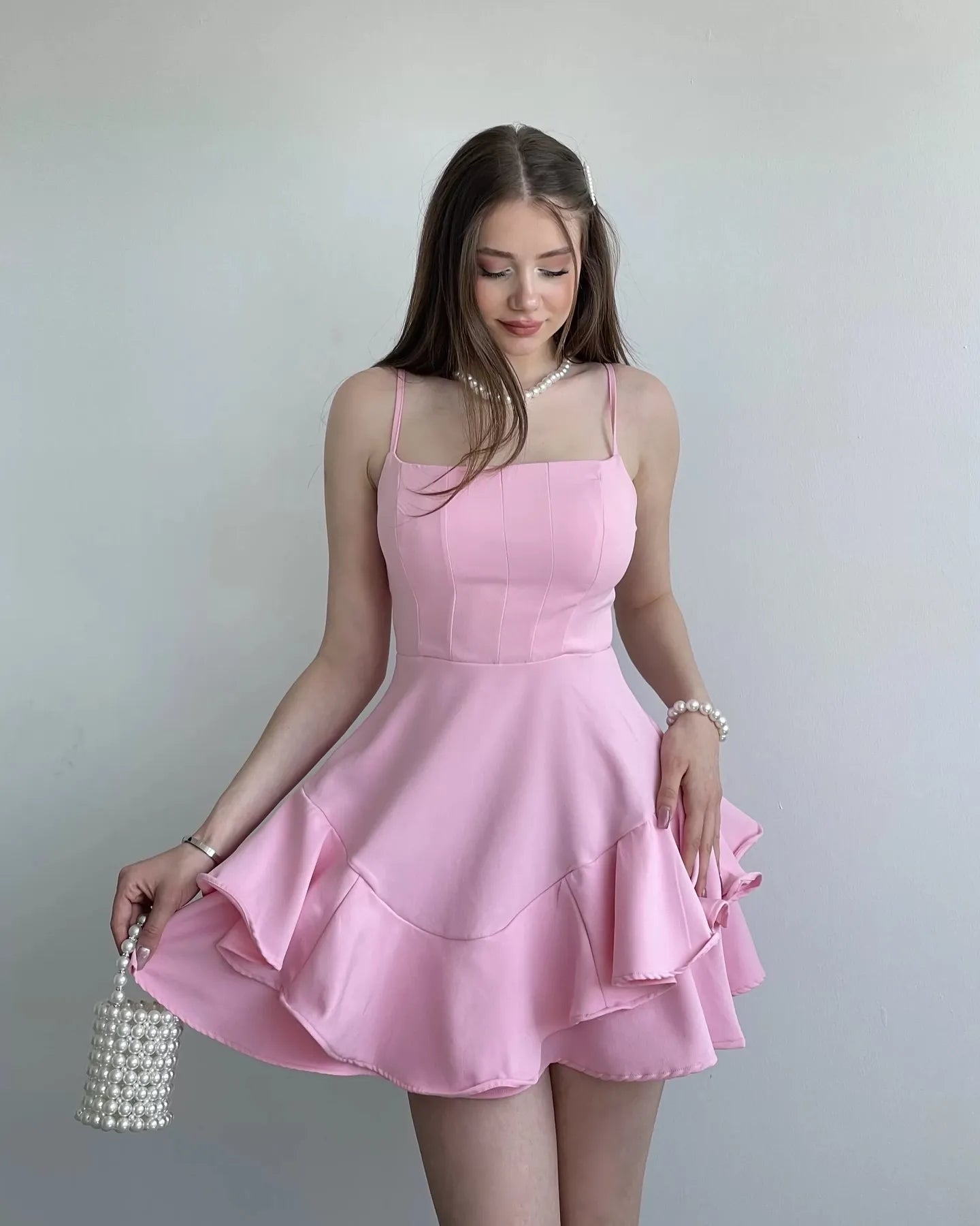 Pretty Spaghetti Straps Sleeveless A Line Satin Ruffles Short-Mini Homecoming Dress