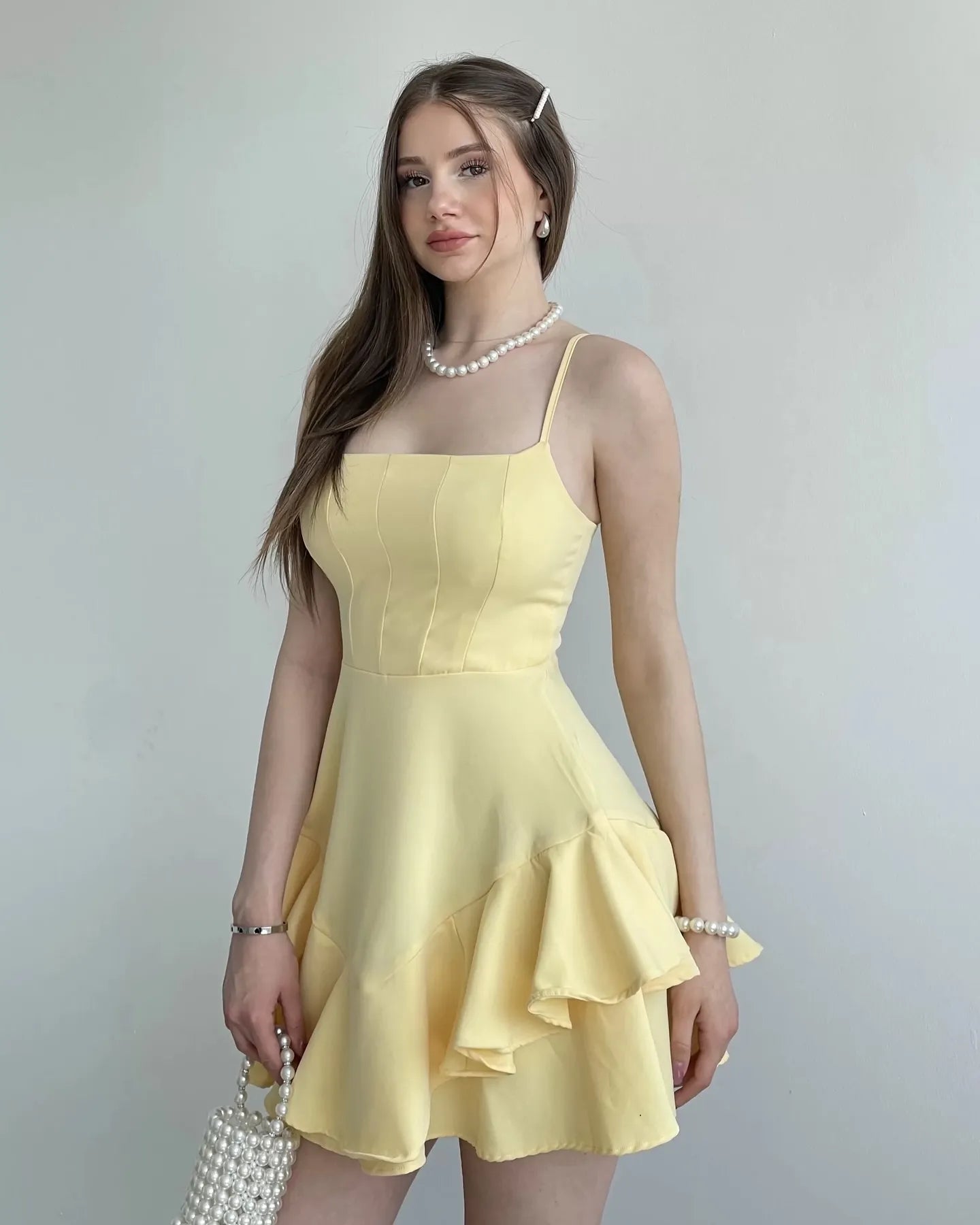 Pretty Spaghetti Straps Sleeveless A Line Satin Ruffles Short-Mini Homecoming Dress