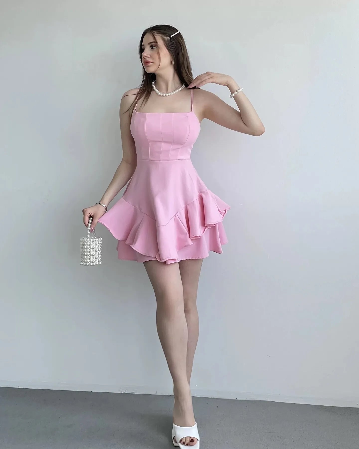 Pretty Spaghetti Straps Sleeveless A Line Satin Ruffles Short-Mini Homecoming Dress