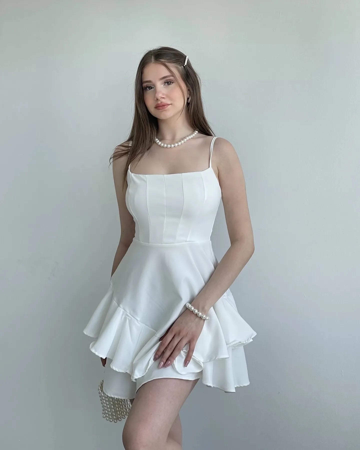 Pretty Spaghetti Straps Sleeveless A Line Satin Ruffles Short-Mini Homecoming Dress