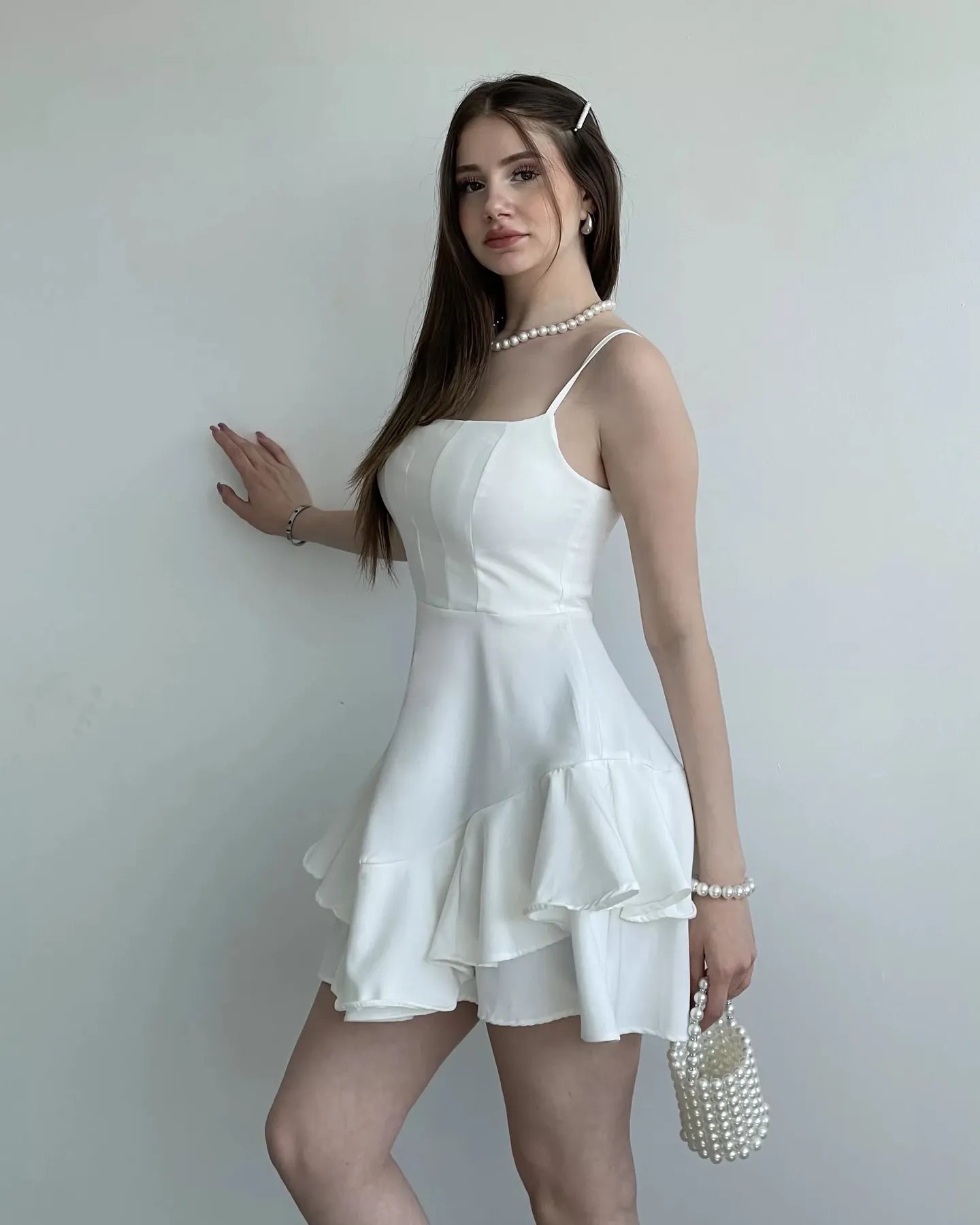 Pretty Spaghetti Straps Sleeveless A Line Satin Ruffles Short-Mini Homecoming Dress
