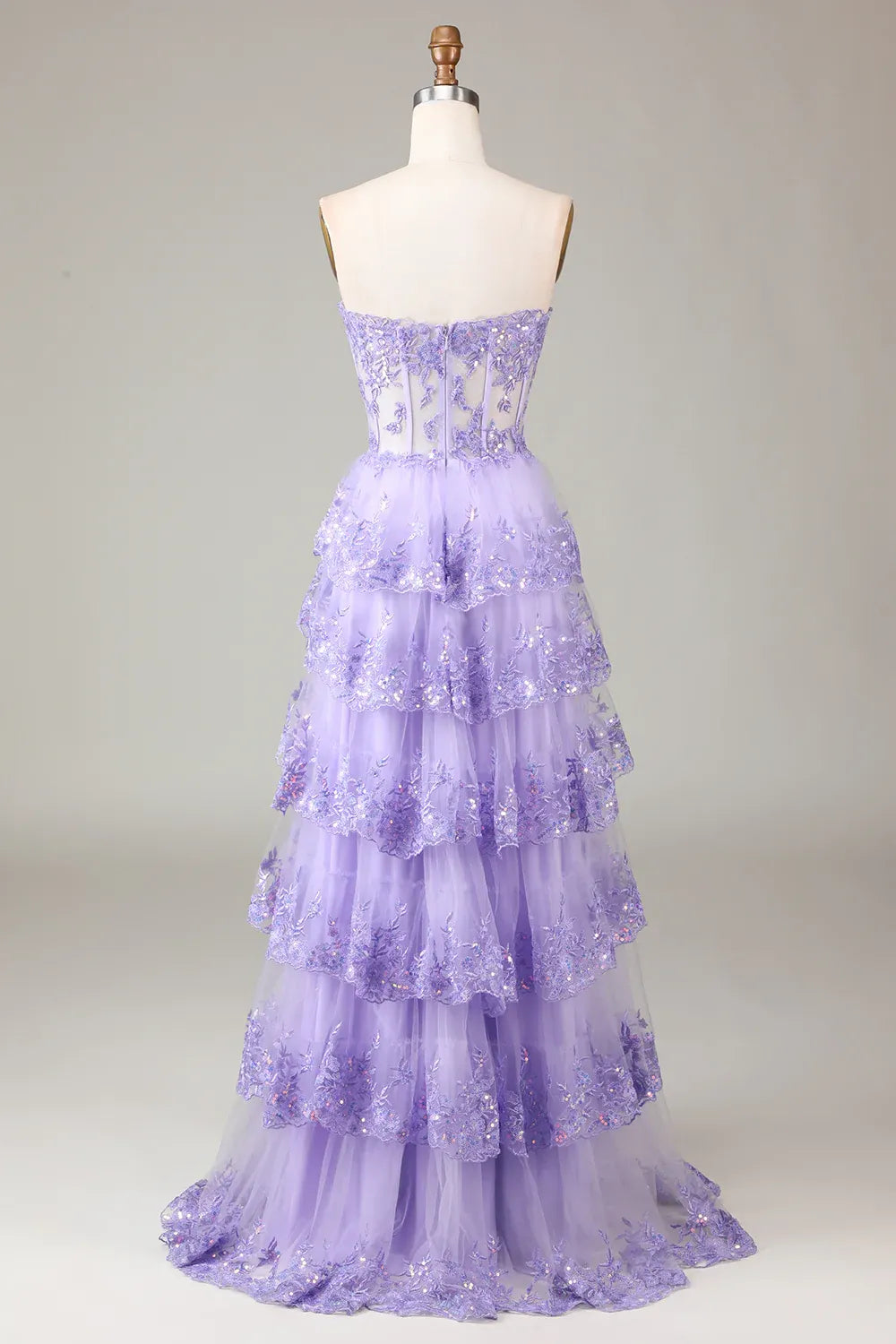 Pretty Sweetheart Sleeveless Princess Tulle Tiered Slit Long Prom Dress