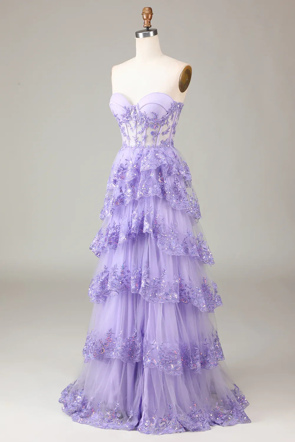 Pretty Sweetheart Sleeveless Princess Tulle Tiered Slit Long Prom Dress