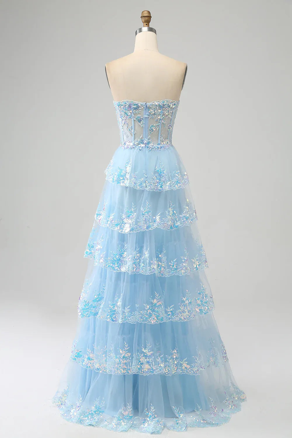 Pretty Sweetheart Sleeveless Princess Tulle Tiered Slit Long Prom Dress