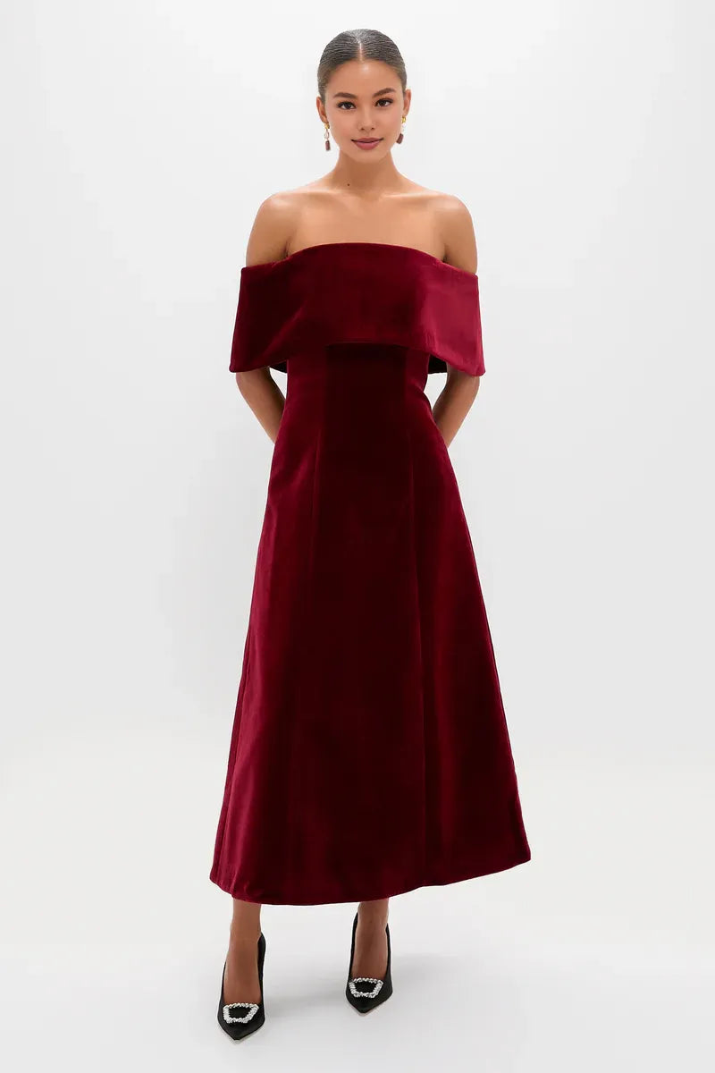 Pretty A-Line Off the Shoulder Cap Sleeve Velvet Ankle-Length Prom Dress