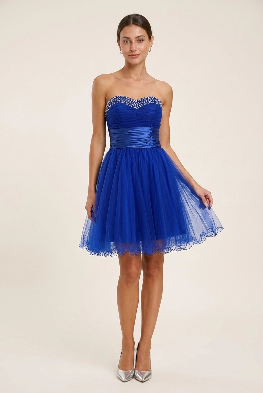 Pretty A-Line Sweetheart Beaded Ruched Royal Blue Short Homecoming Dresses