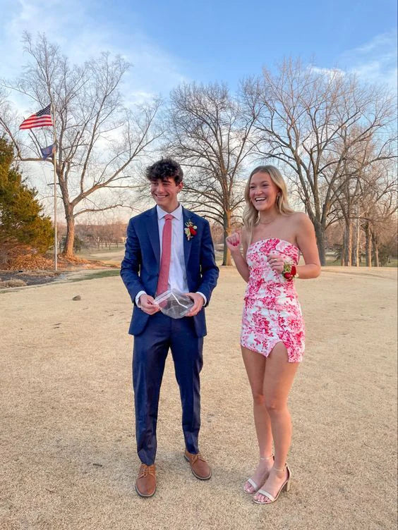 Weitese Dress Prom Dress Stores Pink Floral Printed Sheath Short Party Dress Homecoming Dress Dresses Formal