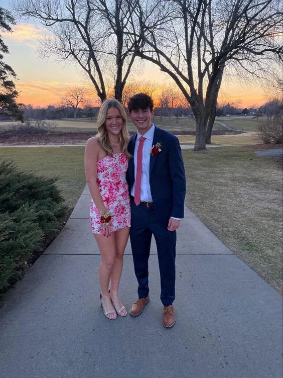 Weitese Dress Prom Dress Stores Pink Floral Printed Sheath Short Party Dress Homecoming Dress Dresses Formal