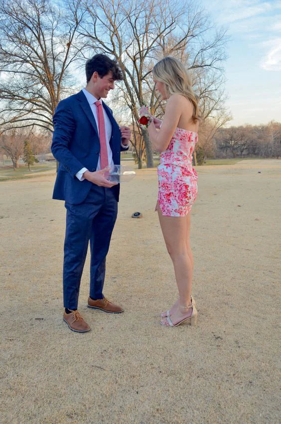 Weitese Dress Prom Dress Stores Pink Floral Printed Sheath Short Party Dress Homecoming Dress Dresses Formal