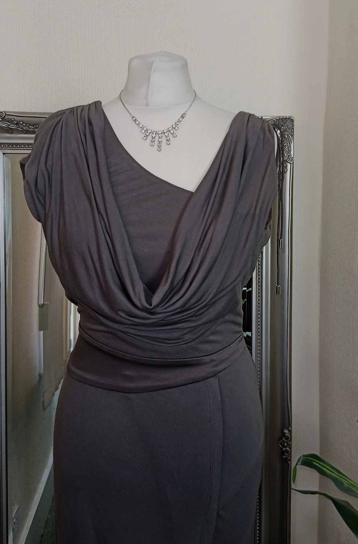 Prom Ball Gown Cowl Neck Dress Backless Grecian Style Dress Evening Dress Floor Length Maxi Dress Grey