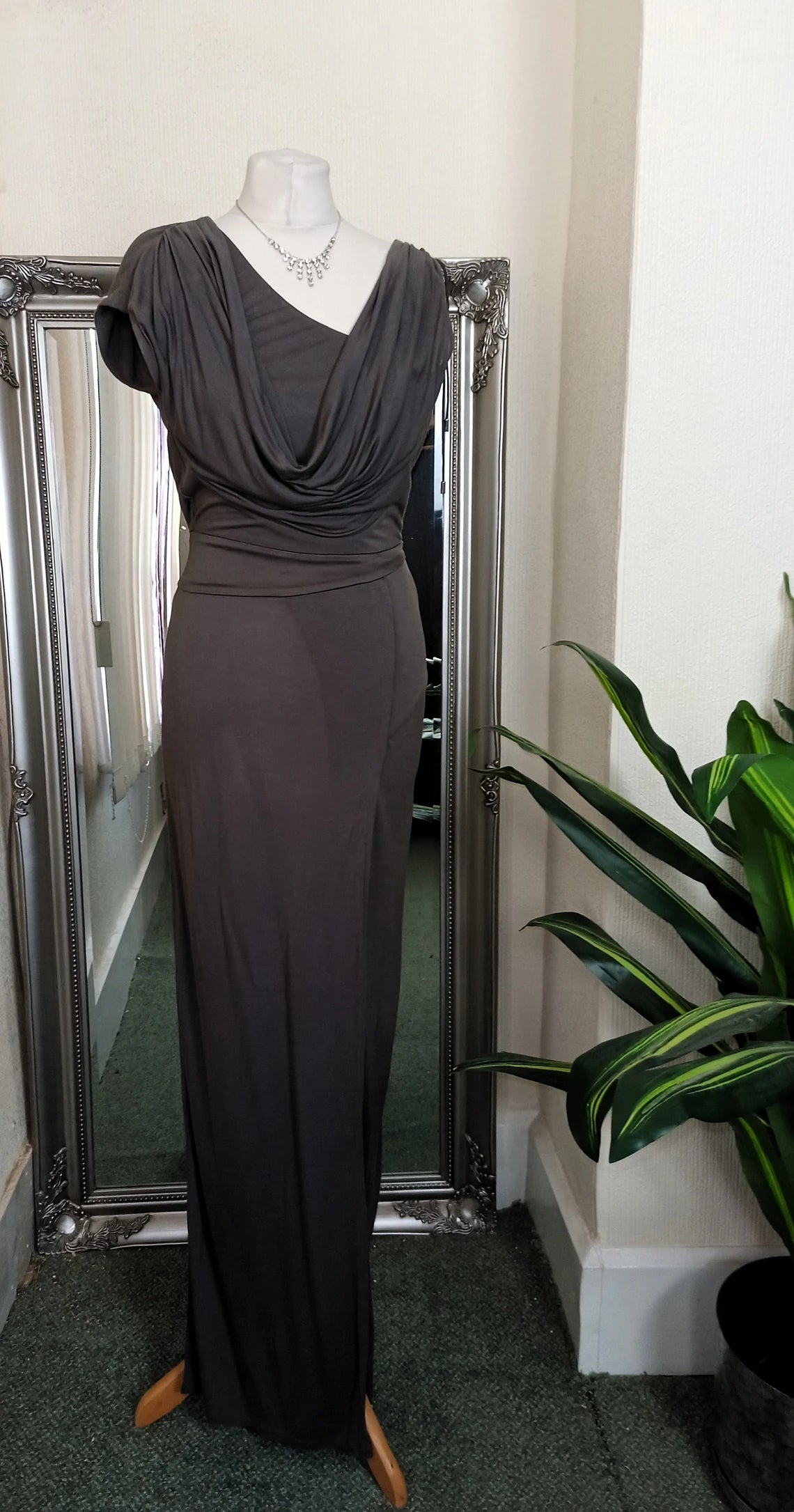 Prom Ball Gown Cowl Neck Dress Backless Grecian Style Dress Evening Dress Floor Length Maxi Dress Grey