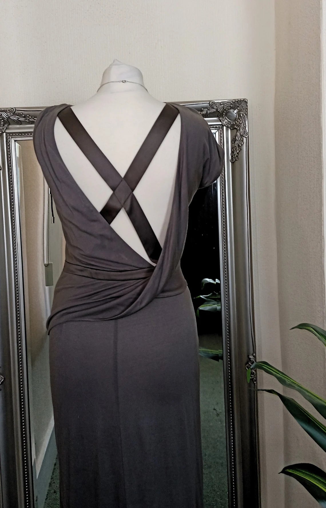 Prom Ball Gown Cowl Neck Dress Backless Grecian Style Dress Evening Dress Floor Length Maxi Dress Grey