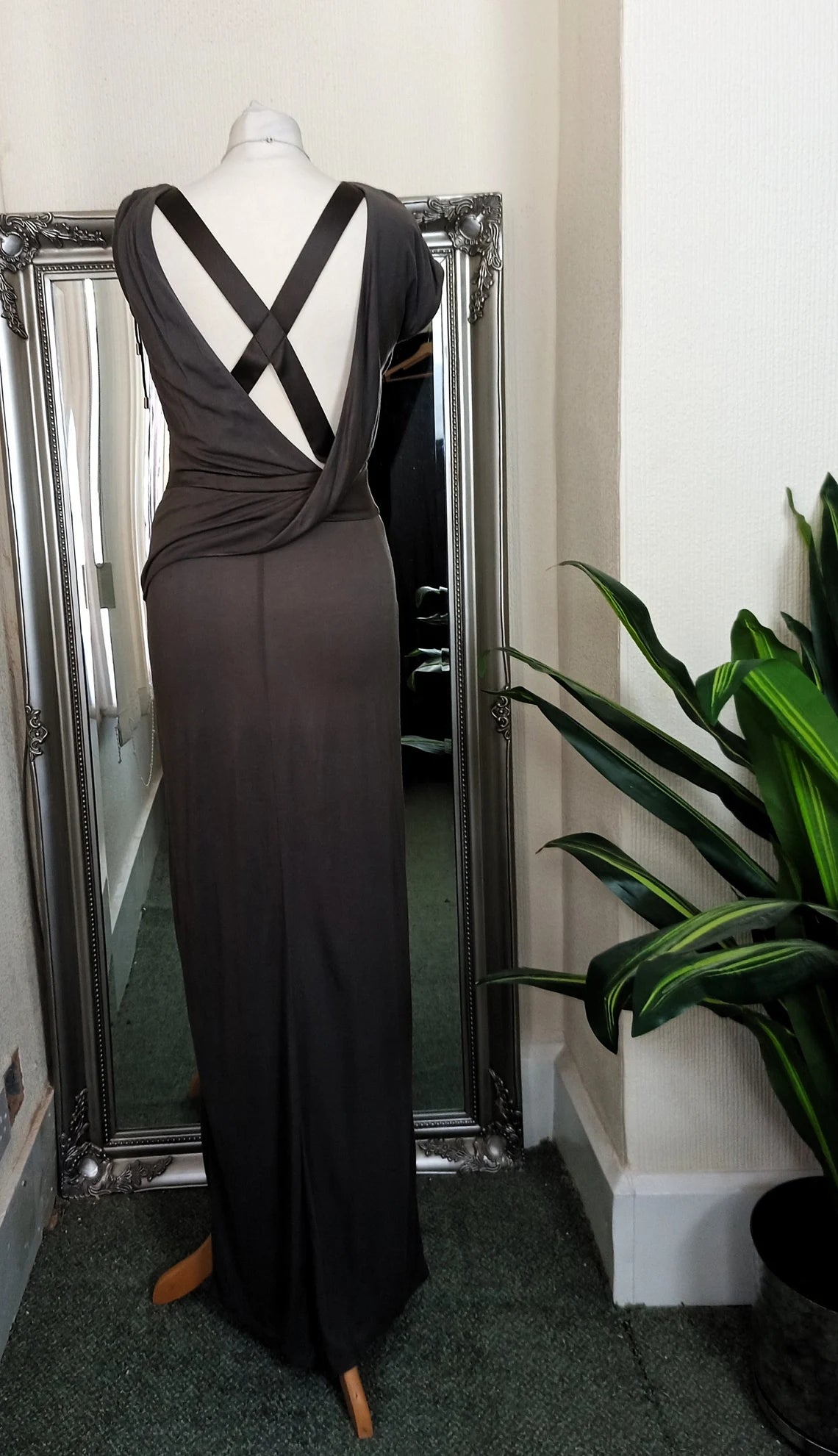 Prom Ball Gown Cowl Neck Dress Backless Grecian Style Dress Evening Dress Floor Length Maxi Dress Grey