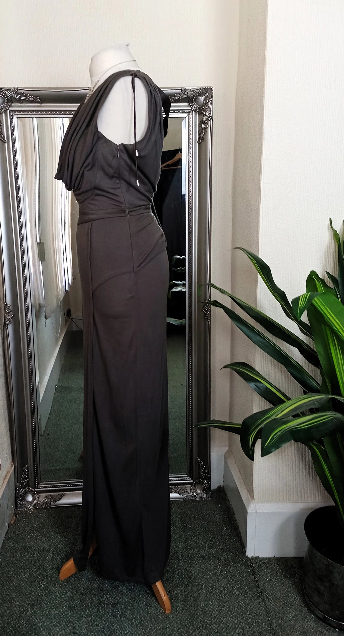 Prom Ball Gown Cowl Neck Dress Backless Grecian Style Dress Evening Dress Floor Length Maxi Dress Grey