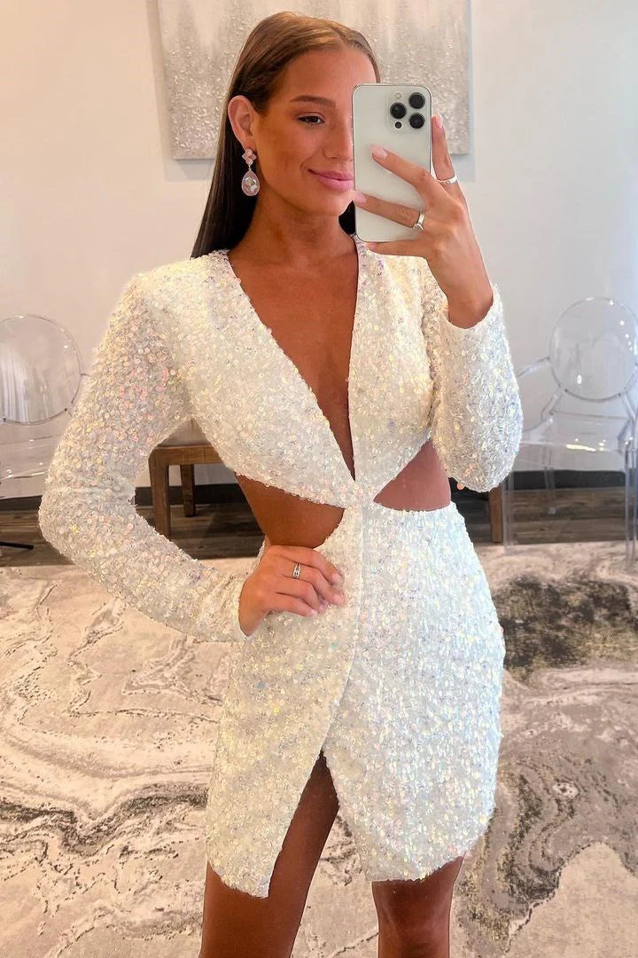 Robe de cocktail à paillettes et décolleté en V profond