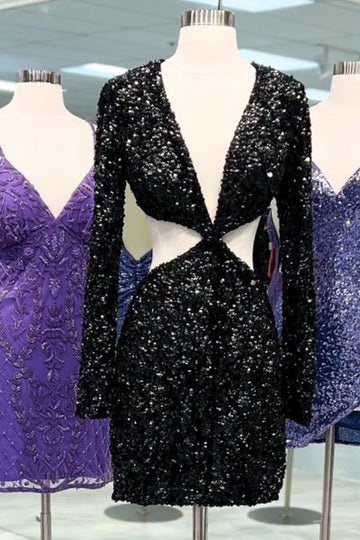 Robe de cocktail à paillettes et décolleté en V profond