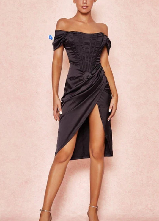 Satin Off The Shoulder Prom Dress