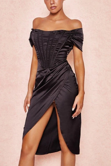 Satin Off The Shoulder Prom Dress
