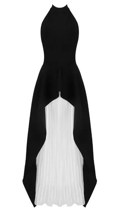 A-line Semi High Collar With No Sleeves Backless Prom Dress