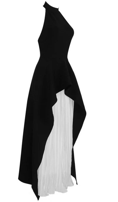 A-line Semi High Collar With No Sleeves Backless Prom Dress