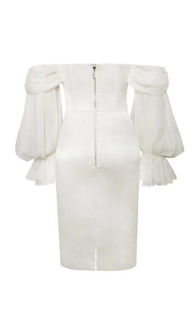 Satin Off-the-Shoulder Puff Sleeve Prom Dress