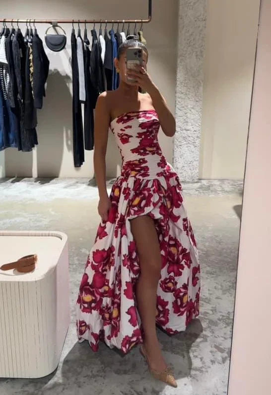 Weitese Dress Prom Dress Stores Strapless Floral A-Line Charming Long Prom Dress Birthday Outfits Party Dress Formal Women's Dresses