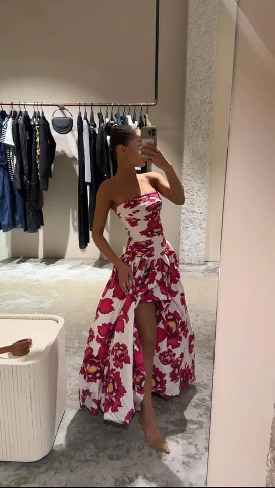 Weitese Dress Prom Dress Stores Strapless Floral A-Line Charming Long Prom Dress Birthday Outfits Party Dress Formal Women's Dresses
