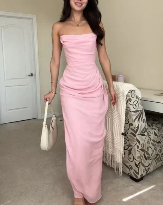 Weitese Dress Elegant Pink Strapless Sheath Long Prom Dress Birthday Party Dress Formal Wear Dresses Dresses Plus Size Formal