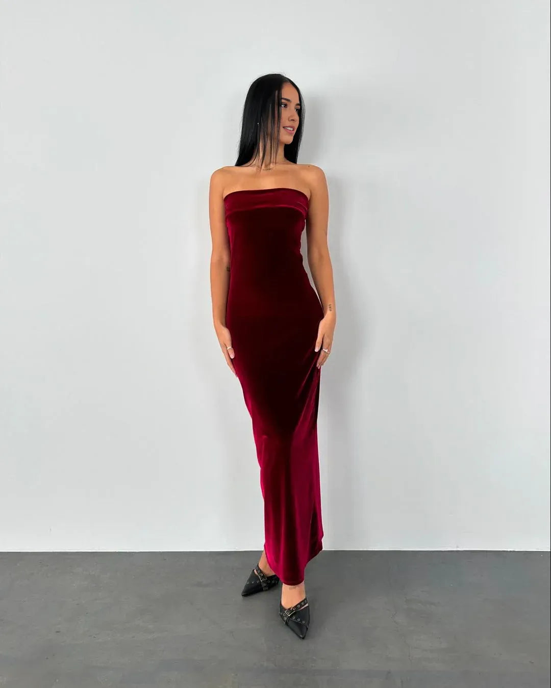 Weitese Formal Women's Dresses Strapless Sheath Long Prom Dress Burgundy Birthday Outfit Prom Dress Store