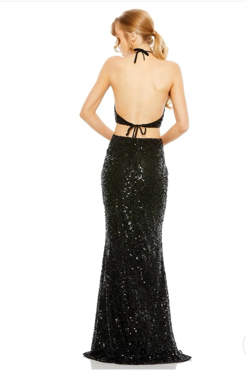 Mermaid/Trumpet Halter Neck Luxury Prom Dress Floor-Length Sequins Sleeveless Formal Evening Gown Solid Color Custom Sexy Party Dresses