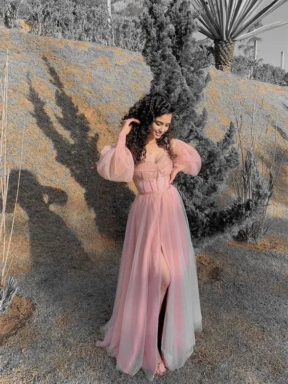 Robe de soirée longue rose en tulle à épaules dénudées pour femme, tenue de soirée formelle 