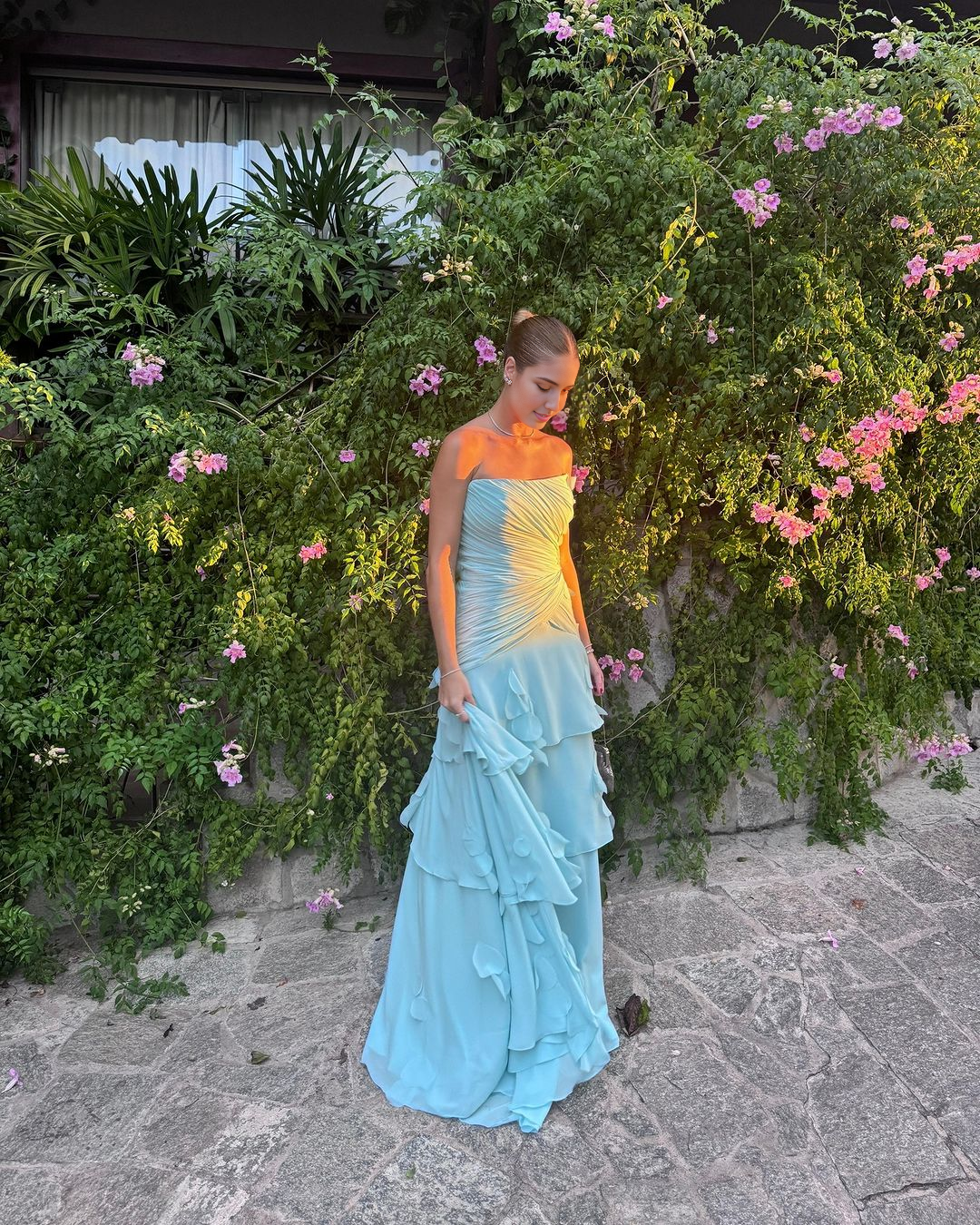 Weitese Formal Women's Dresses Blue Strapless A Line Ruffle Long Prom Dress Formal Party Gown Prom Dress Store