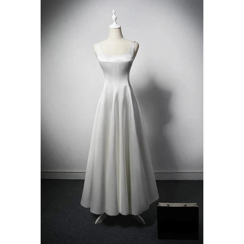 Robes de soirée Weitese pour femmes, robe de bal blanche en satin, coupe trapèze, style français, robes de soirée, magasins 